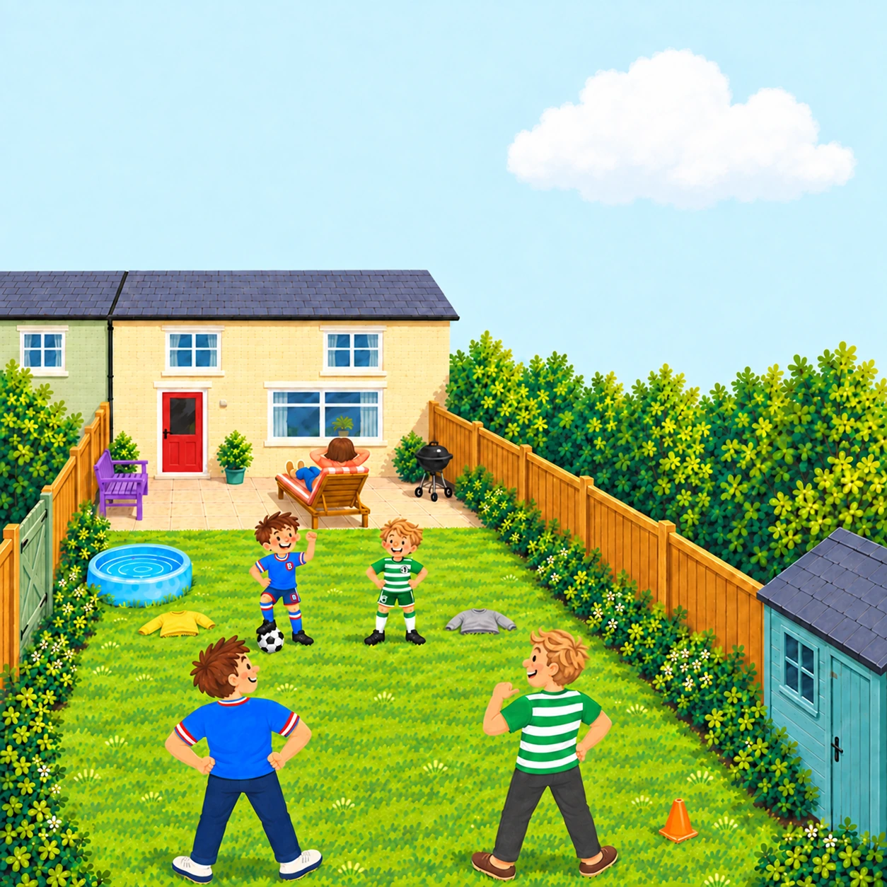 B · What’s different?: Jamie, Callum and the dads in the book’s garden